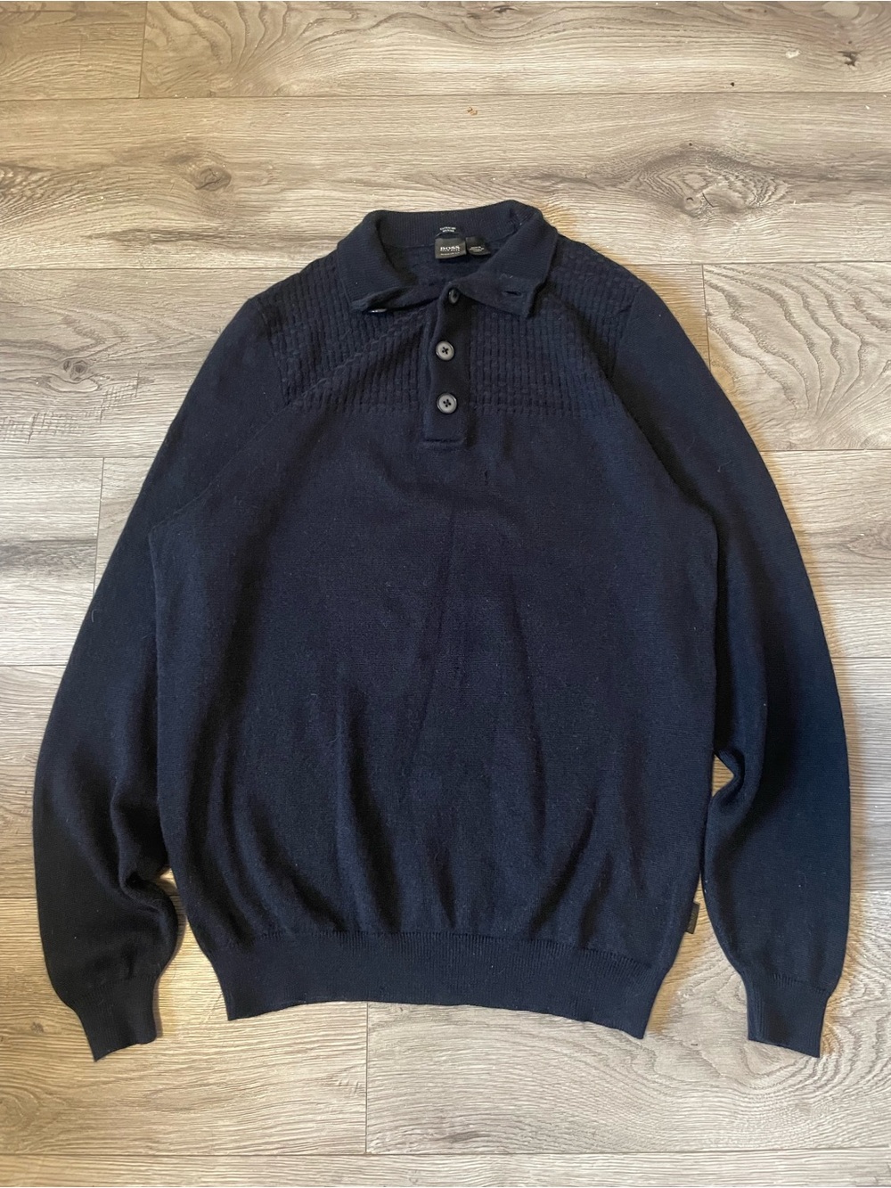 Hugo Black Crewneck Button Polo Sweater
